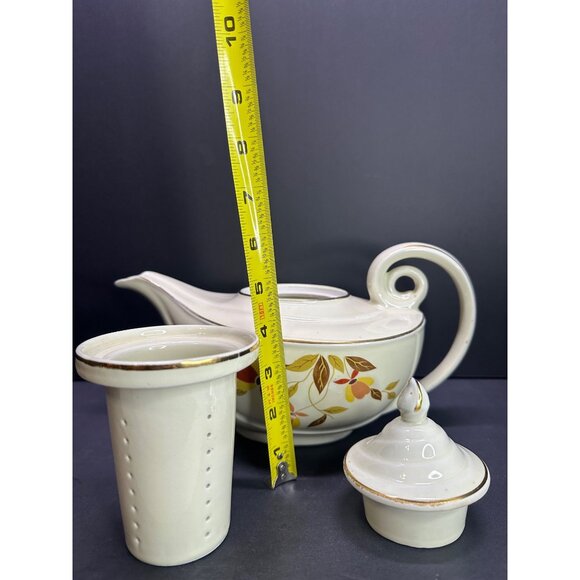 Vtg Hall Superior Jewel Autumn Leaf Pattern Aladdin Teapot Infuser Lid 9.5" Long - Picture 9 of 16